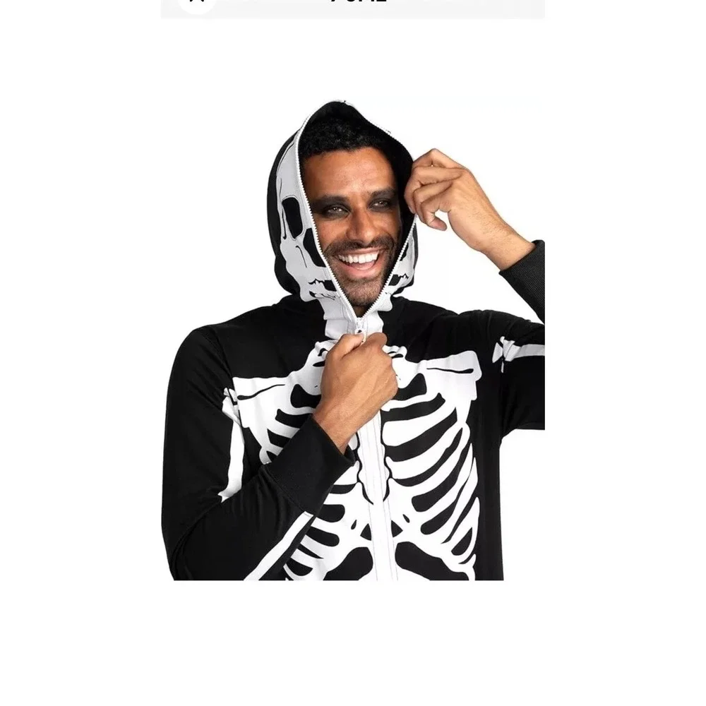 TIPSY ELVES ONE‎ PIECE ZIP UP MASK SKELETON JUMPSUIT Unisex Size XL HALLOWEEN - Picture 13 of 14